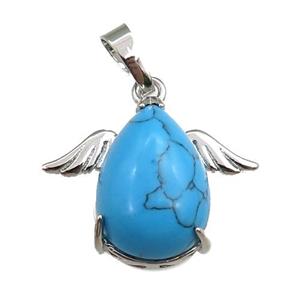 blue synthetic turquoise angel pendant, platinum plated, approx 13-18mm, 20-25mm [GM15333]