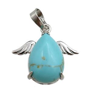 green synthetic turquoise angel pendant, platinum plated, approx 13-18mm, 20-25mm [GM15334]