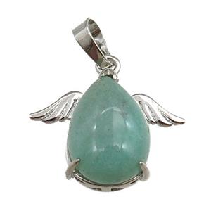 green aventurine angel pendant, platinum plated, approx 13-18mm, 20-25mm [GM15335]