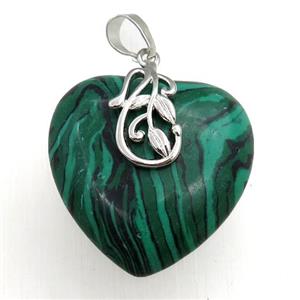 synthetic malachite heart pendant, approx 30mm [GM15349]