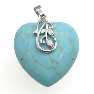 green turquoise heart pendant, approx 30mm [GM15352]