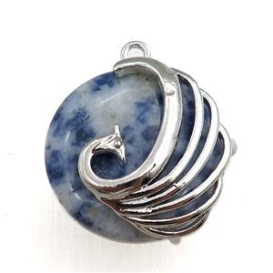 bule spotted jasper circle pendant with phoenix, approx 25mm [GM15359]