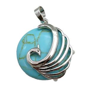 green synthetic turquoise circle pendant with phoenix, approx 25mm [GM15361]
