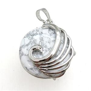 white howlite turquoise circle pendant with phoenix, approx 25mm [GM15362]