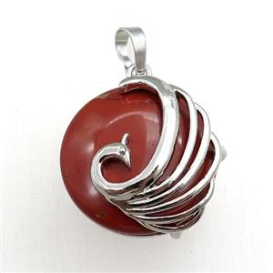 red jasper circle pendant with phoenix, approx 25mm [GM15364]