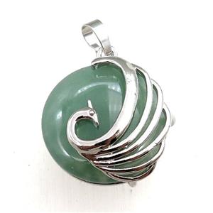 green aventurine circle pendant with phoenix, approx 25mm [GM15367]