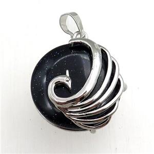 blue sandstone circle pendant with phoenix, approx 25mm [GM15369]