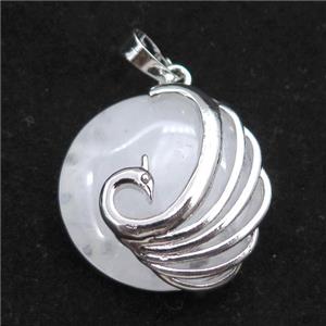 clear quartz circle pendant with phoenix, approx 25mm [GM15372]