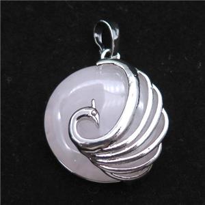 rose quartz circle pendant with phoenix, approx 25mm [GM15373]