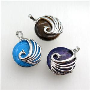 mixed gemstone circle pendant with phoenix, approx 25mm [GM15374]
