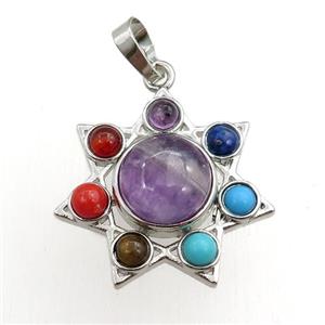 amethyst chakra pendant, platinum plated, approx 11mm, 27mm dia [GM15377]