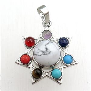 white howlite turquoise chakra pendant, platinum plated, approx 11mm, 27mm dia [GM15378]