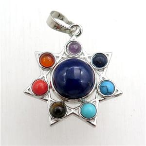 lapis chakra pendant, platinum plated, approx 11mm, 27mm dia [GM15386]