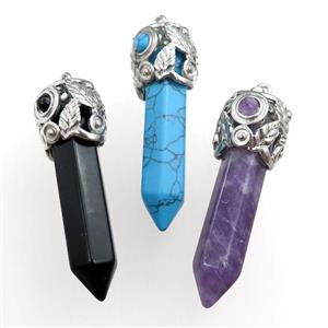 mixed gemstone bullet pendant, approx 10-55mm [GM15408]
