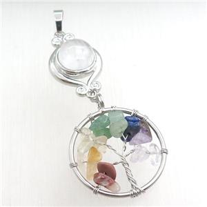 clear quartz chakra pendant with tree of life, approx 11mm, 18mm, 28mm [GM15467]