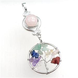 rose quartz chakra pendant with tree of life, approx 11mm, 18mm, 28mm [GM15468]