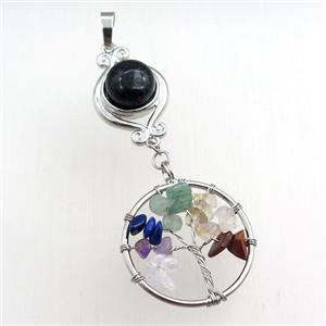 blue sandstone chakra pendant with tree of life, approx 11mm, 18mm, 28mm [GM15469]