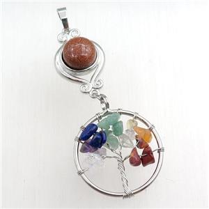 gold sandstone chakra pendant with tree of life, approx 11mm, 18mm, 28mm [GM15470]