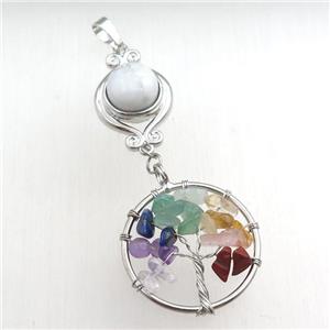 white howlite chakra pendant with tree of life, approx 11mm, 18mm, 28mm [GM15471]