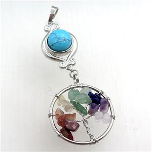 blue synthetic turquoise chakra pendant with tree of life, approx 11mm, 18mm, 28mm [GM15472]