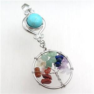 green synthetic turquoise chakra pendant with tree of life, approx 11mm, 18mm, 28mm [GM15473]
