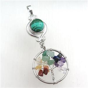 malachite chakra pendant with tree of life, approx 11mm, 18mm, 28mm [GM15474]
