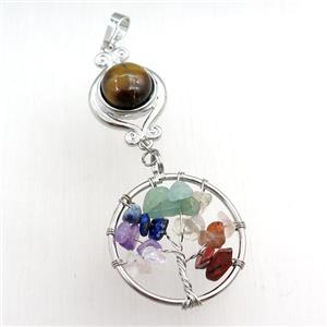 tiger eye stone chakra pendant with tree of life, approx 11mm, 18mm, 28mm [GM15475]