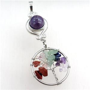 amethyst chakra pendant with tree of life, approx 11mm, 18mm, 28mm [GM15479]