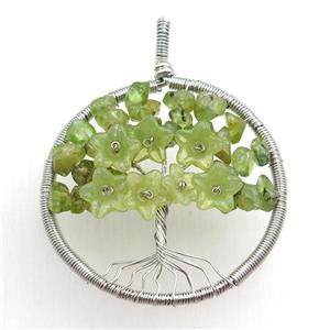 green prehnite pendant, tree of life, wire wrapped, approx 45mm [GM15483]