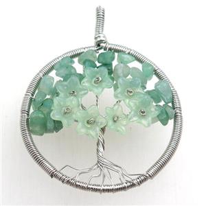 green aventurine pendant, tree of life, wire wrapped, approx 45mm [GM15484]