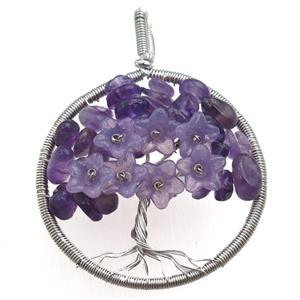 amethyst pendant, tree of life, wire wrapped, approx 45mm [GM15485]