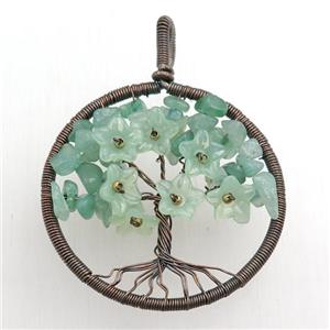 green aventurine pendant, tree of life, wire wrapped, approx 45mm [GM15490]
