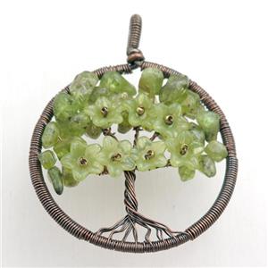 green prehnite pendant, tree of life, wire wrapped, approx 45mm [GM15491]