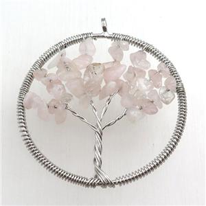 rose quartz pendant, tree of life, wire wrapped, approx 45mm [GM15495]