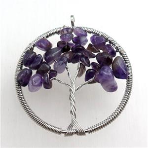 amethyst pendant, tree of life, wire wrapped, approx 45mm [GM15498]