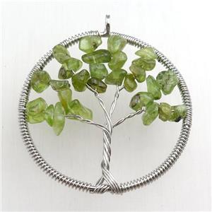 green prehnite pendant, tree of life, wire wrapped, approx 45mm [GM15500]