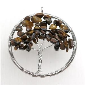 tiger eye stone pendant, tree of life, wire wrapped, approx 45mm [GM15502]
