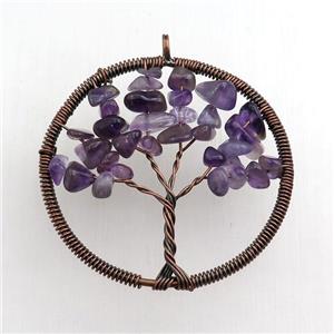 amethyst pendant, tree of life, wire wrapped, approx 45mm [GM15509]