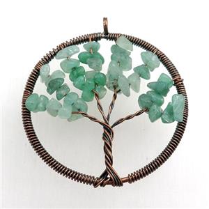 green aventurine pendant, tree of life, wire wrapped, approx 45mm [GM15512]