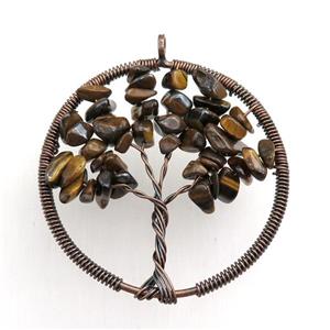 tiger eye stone pendant, tree of life, wire wrapped, approx 45mm [GM15513]