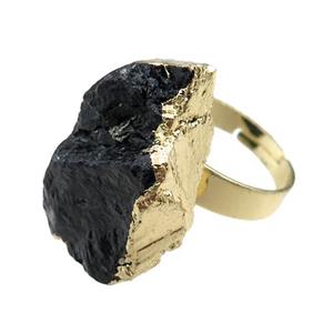 black tourmaline Rings, adjustable, gold plated, approx 16-25mm [GM15560]