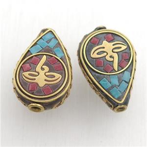 tibetan style beads, brass, teardrop, approx 17-28mm [GM15565]