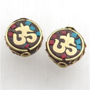 tibetan beads, brass, circle, approx 15mm [GM15567]