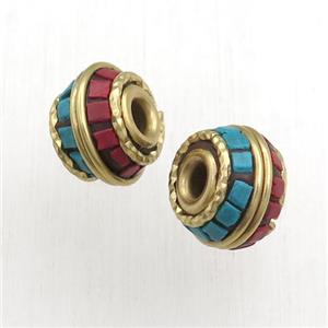 tibetan beads, brass, rondelle, approx 13mm [GM15572]