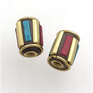tibetan tube beads, brass, approx 9-14mm [GM15573]