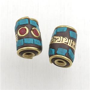 tibetan tube beads, brass, approx 9-14mm [GM15574]