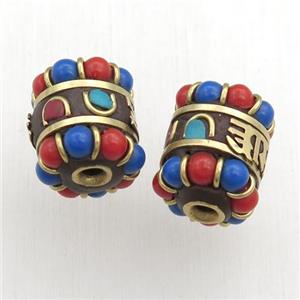 tibetan tube beads, brass, approx 13-15mm [GM15576]