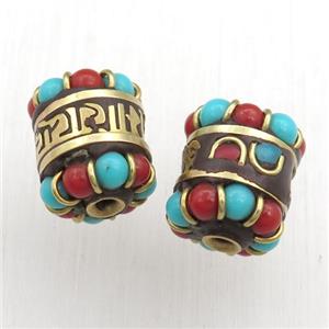 tibetan tube beads, brass, approx 12-15mm [GM15577]