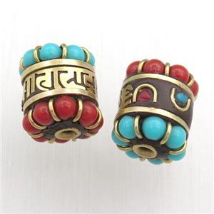 tibetan tube beads, brass, approx 12-15mm [GM15578]