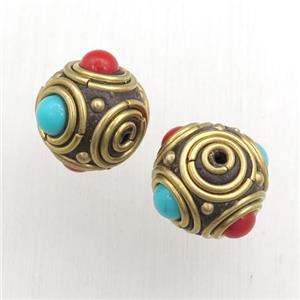 tibetan style beads, brass, round, approx 12-14mm [GM15580]